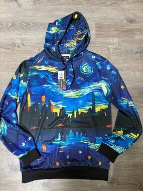 Starry Night Print Hooded Sweatshirt NWT   Size M Unisex